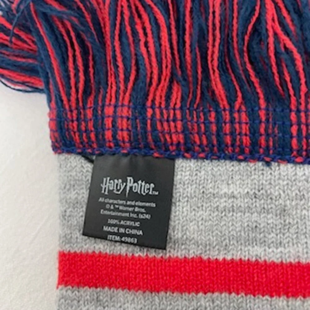 Harry Potter Washington Wizards Scarf Hogwarts Crest Gray Red Blue Fringe Unisex